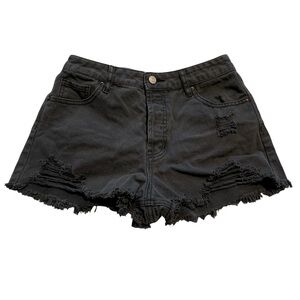 PACSUN Women’s High Rise Distressed Festival Jean Shorts Gray Black Size 28